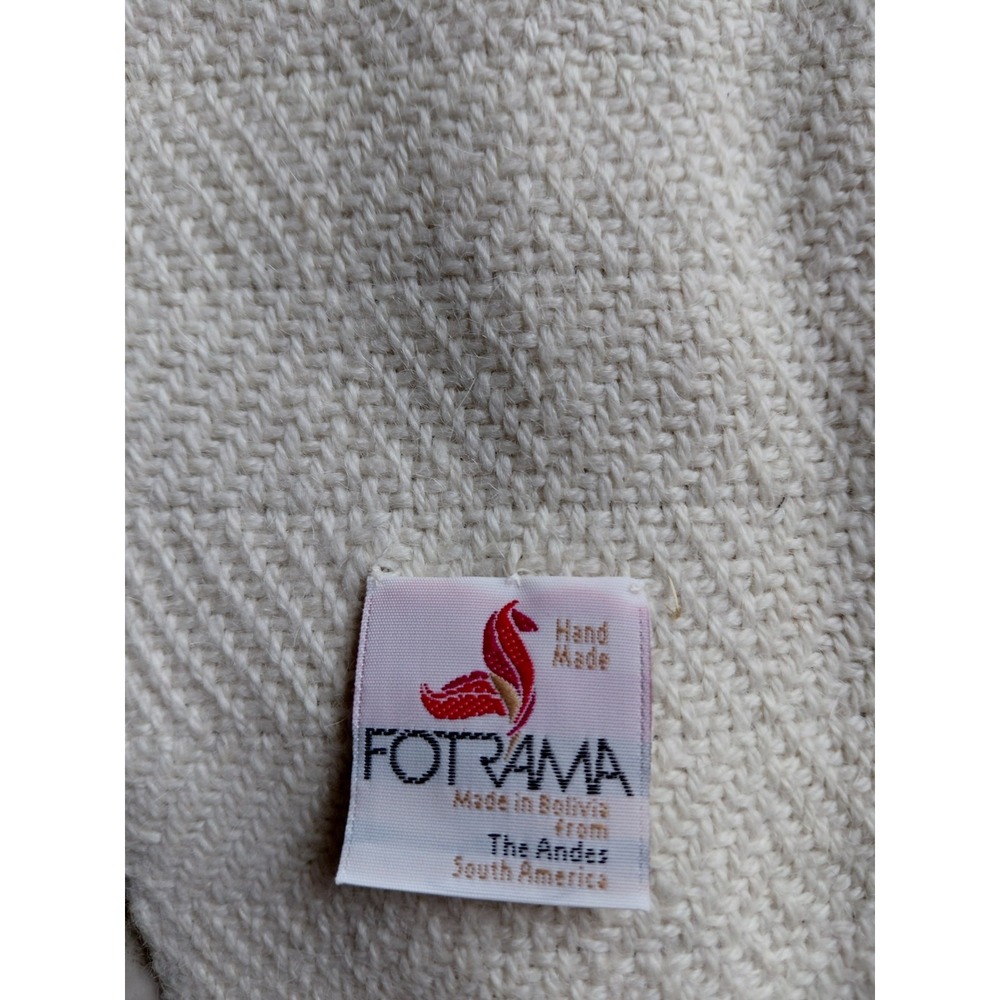 FOTRAMA 100% Alpaca Knit Shawl / Scarf Beige Solid Fringe Hand Made in Bolivia